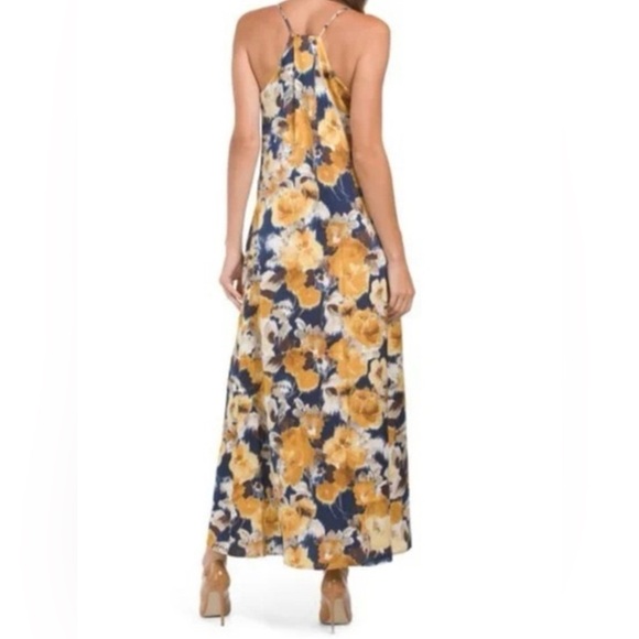 Nicole Miller Strapless Dress with Blue and Gold Floral Pattern - Picture 2 of 7